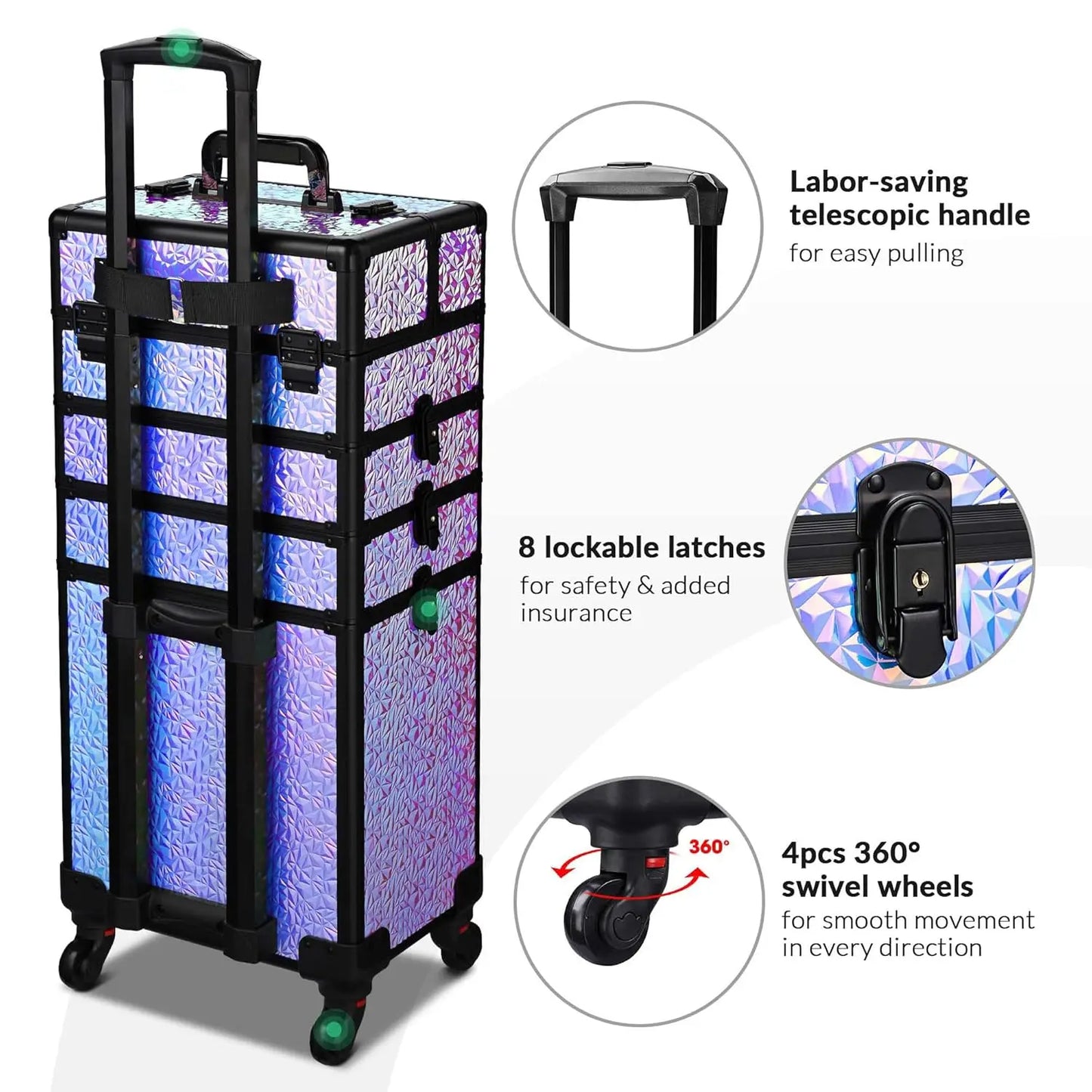 4in1 Rolling Makeup Case on wheels Nail Traveling Organizer box False Eyelash Storage for Nail Technician Beauty Salon