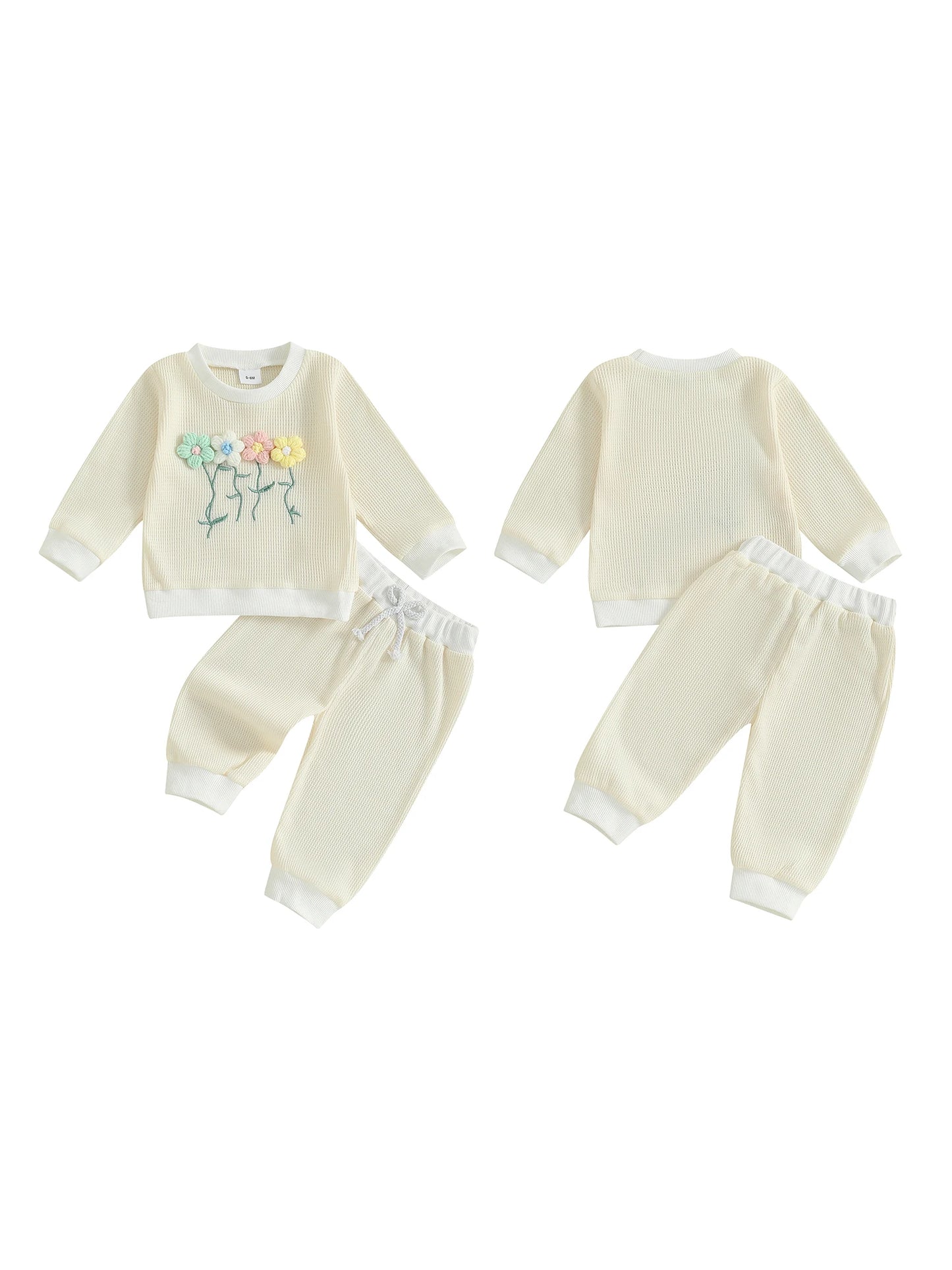 Toddler Girl Winter Outfits 3D Knit Flower Sweater Cozy Elastic Waist Leggings Set for Cold Weather Style