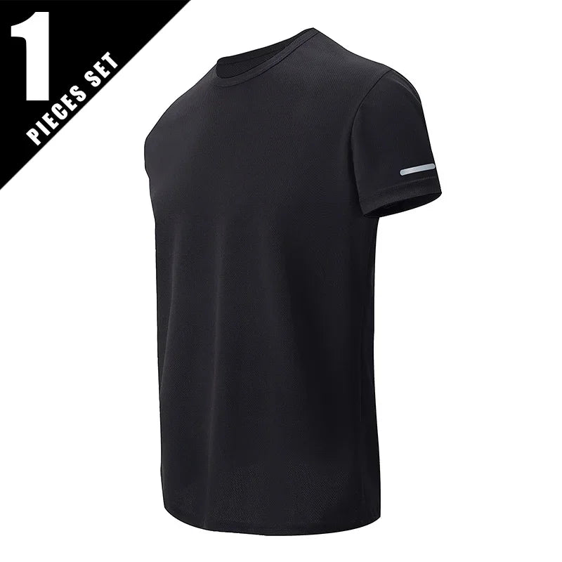 1/2/4Pcs Men's Summer Solid Color Mix And Match Short-sleeved Young Men's Loose Quick-drying Sports Running Shirt Middle-aged T-