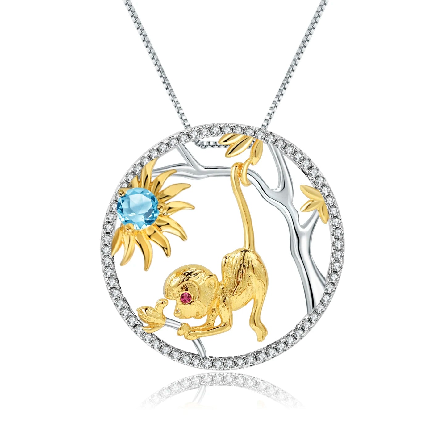 GEM'S BALLET 925 Sterling Silver Natural Swiss Blue Topaz Handmade Dragon Pendant Necklace For Women Chinese Zodiac Jewelry