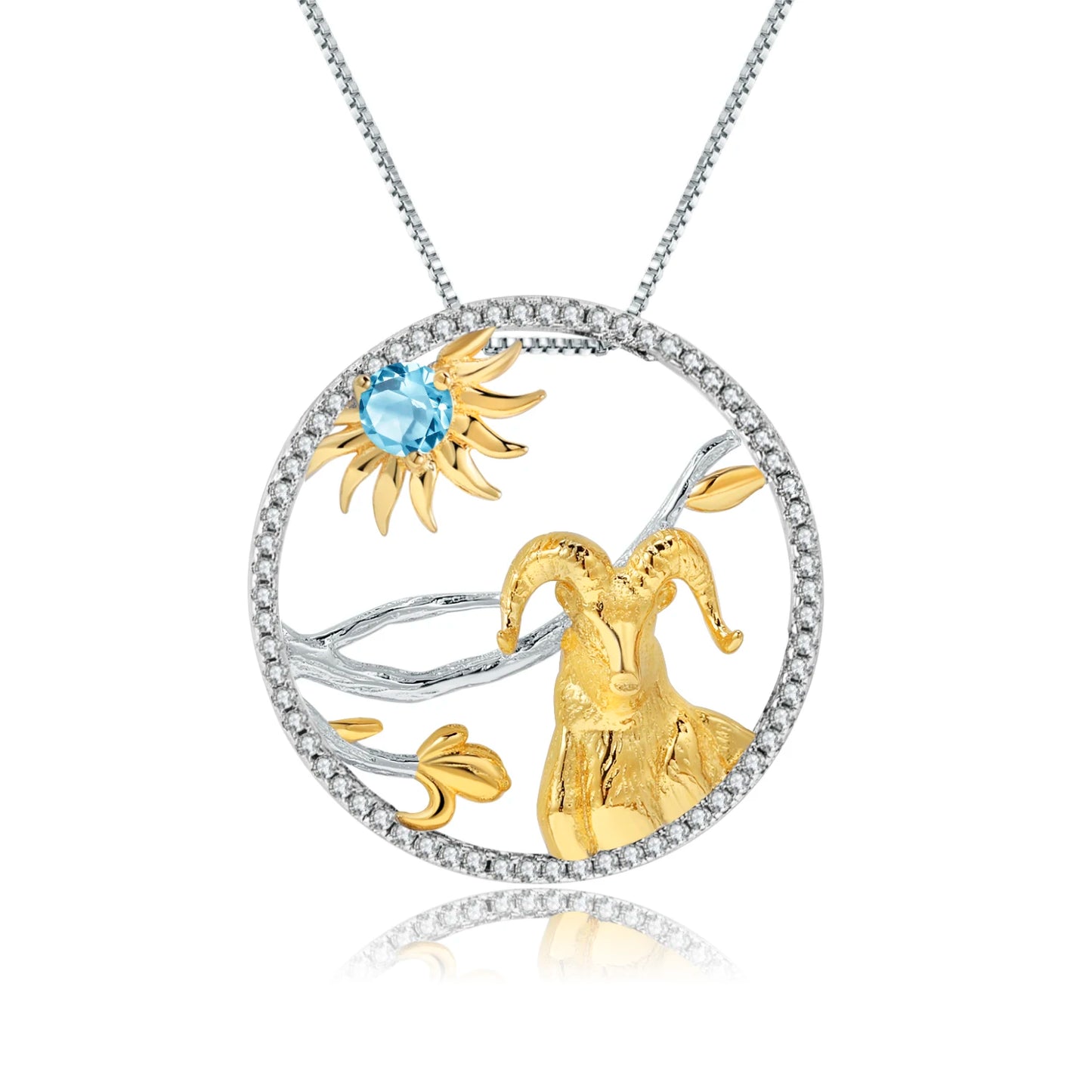 GEM'S BALLET 925 Sterling Silver Natural Swiss Blue Topaz Handmade Dragon Pendant Necklace For Women Chinese Zodiac Jewelry