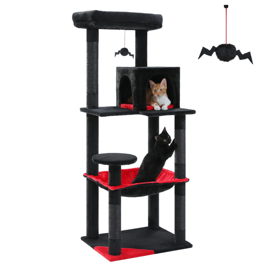 Gothic Cat Tree for Indoor Cats, Tall Cat Tower with Super Large Hammock, Sisal Covered Scratching Post Cozy Condo Top Perch