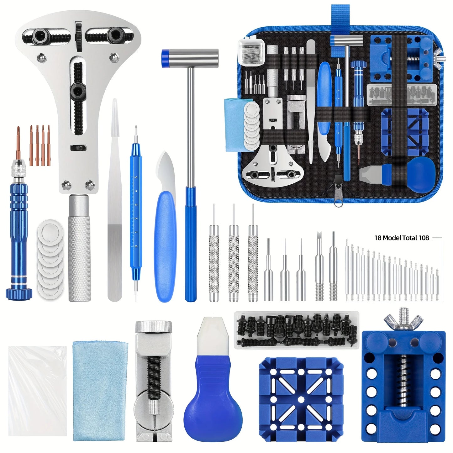 Watch Repair Kit, Professional Watch Repair Tool, Watch Battery Replacement Tool Kit 224pcs, Professional Spring Bar Tool Set, W