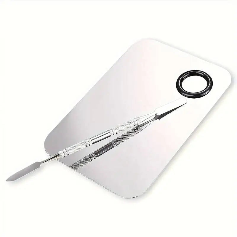 Stainless Steel Makeup Mixer Nail Art Polish Mixing Plate Foundation Eyeshadow Mixer Palette with Spatula Rod Beauty Tools Stain