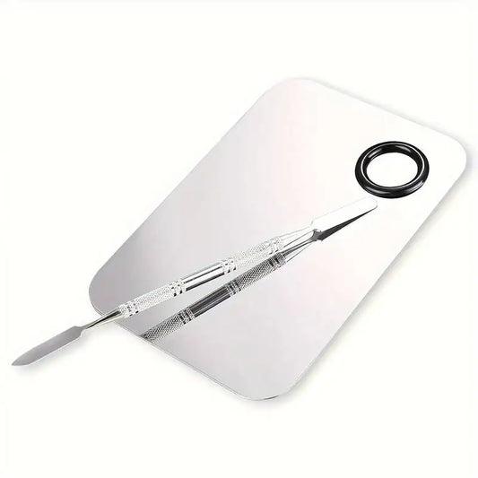 Stainless Steel Makeup Mixer Nail Art Polish Mixing Plate Foundation Eyeshadow Mixer Palette with Spatula Rod Beauty Tools Stain