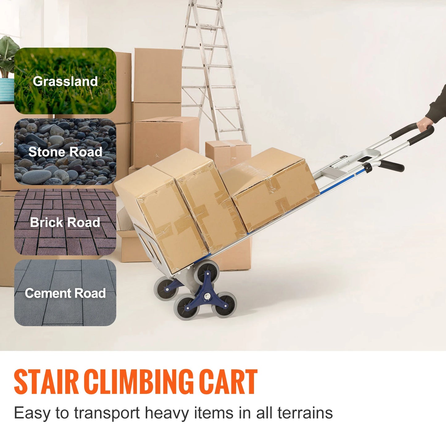 SucceBuy 550lbs Stair Climbing Cart Hand Trolley Heavy Duty with Dual Handles Truck Frame for Warehouse Shopping Airport