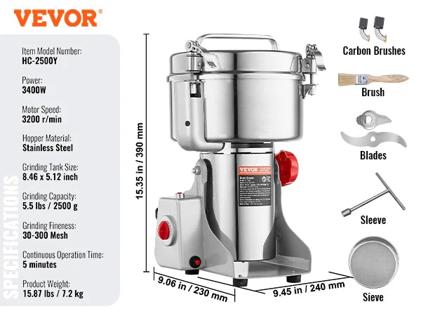 SucceBuy 150-2500g Electric Grain Mill Grinder Commercial Swing Spice Grinders for Dry Herbs Grains Spices Cereals Coffee Corn