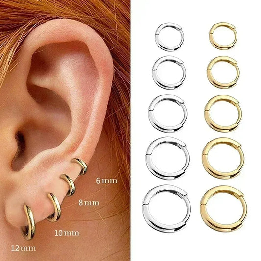 2pcs Fashion Hoop Earrings, Gold Color Tiny Cartilage Earrings Piercing Jewelry Trendy Female Hoops Earrings For Women Men