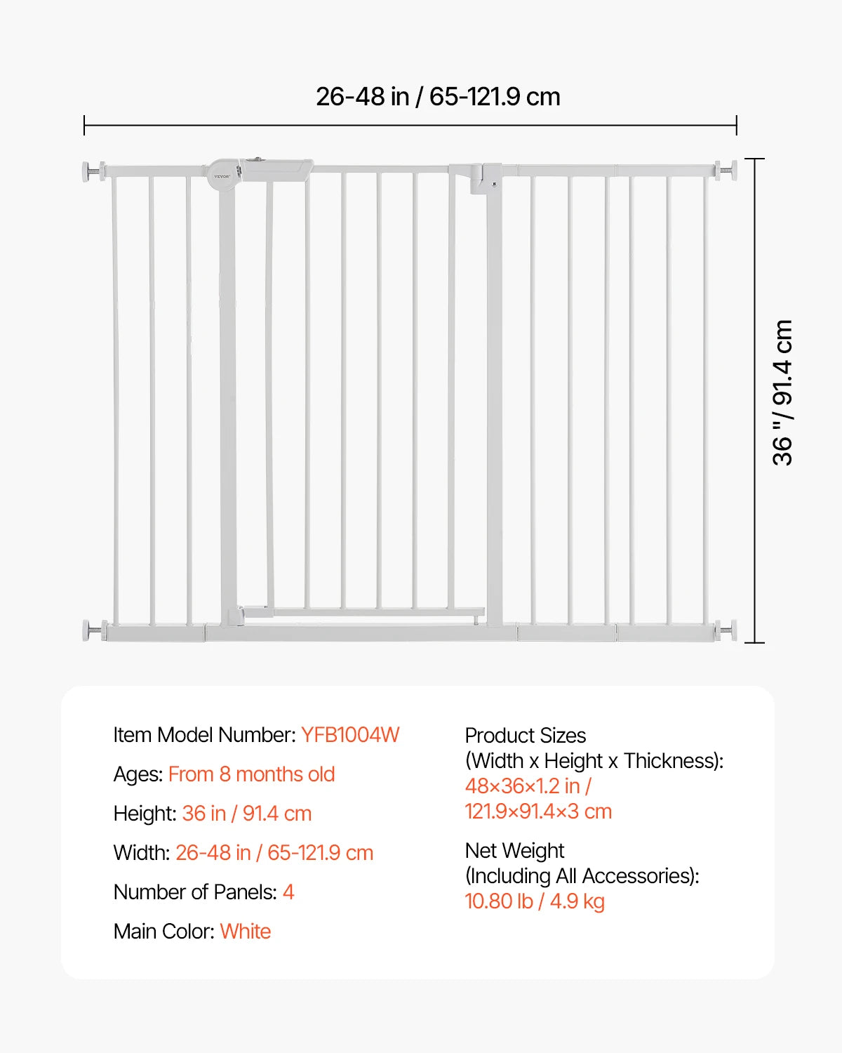 SucceBuy Baby Gate 28 30 36 Inches High Walk Through Gate