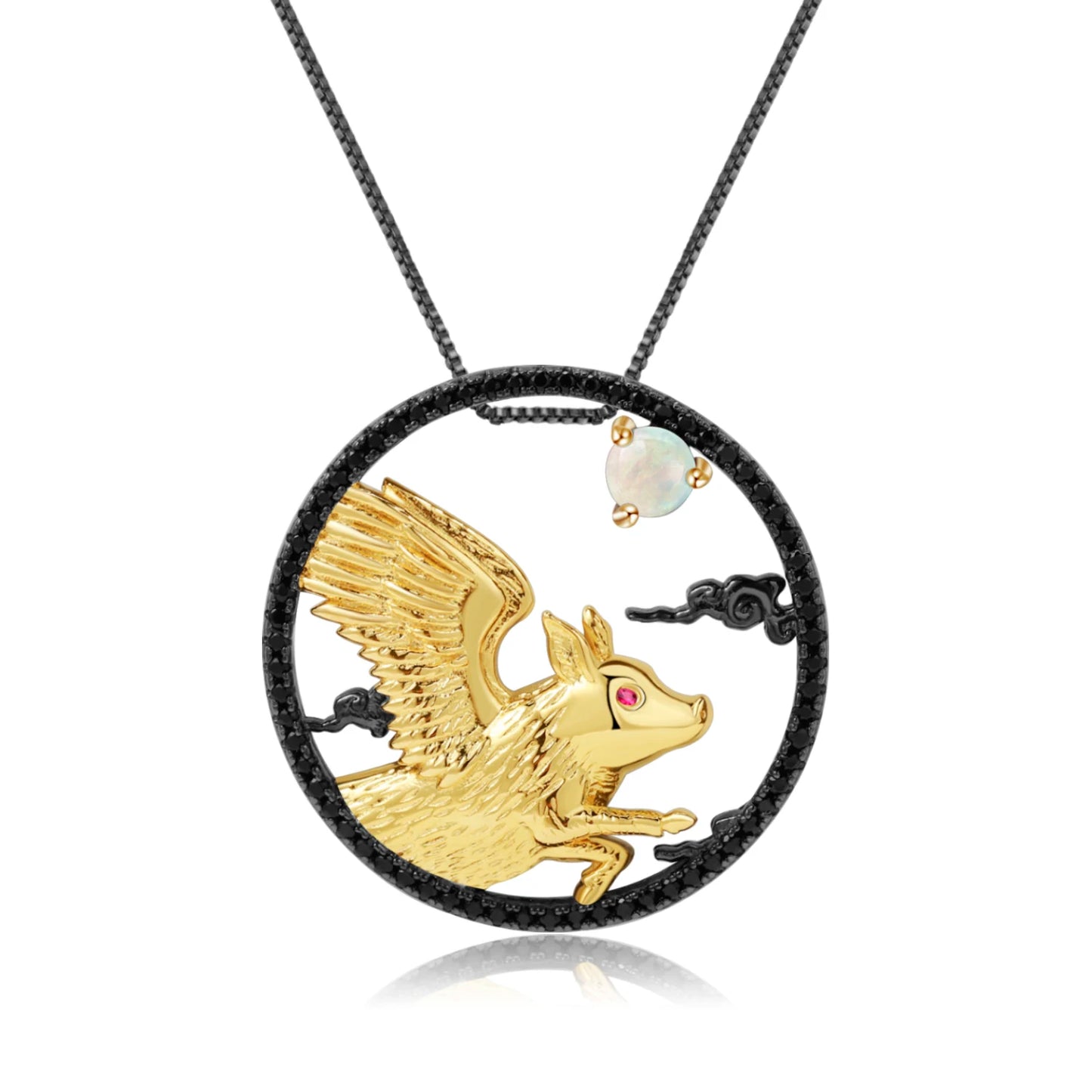 GEM'S BALLET 925 Sterling Silver Natural Swiss Blue Topaz Handmade Dragon Pendant Necklace For Women Chinese Zodiac Jewelry