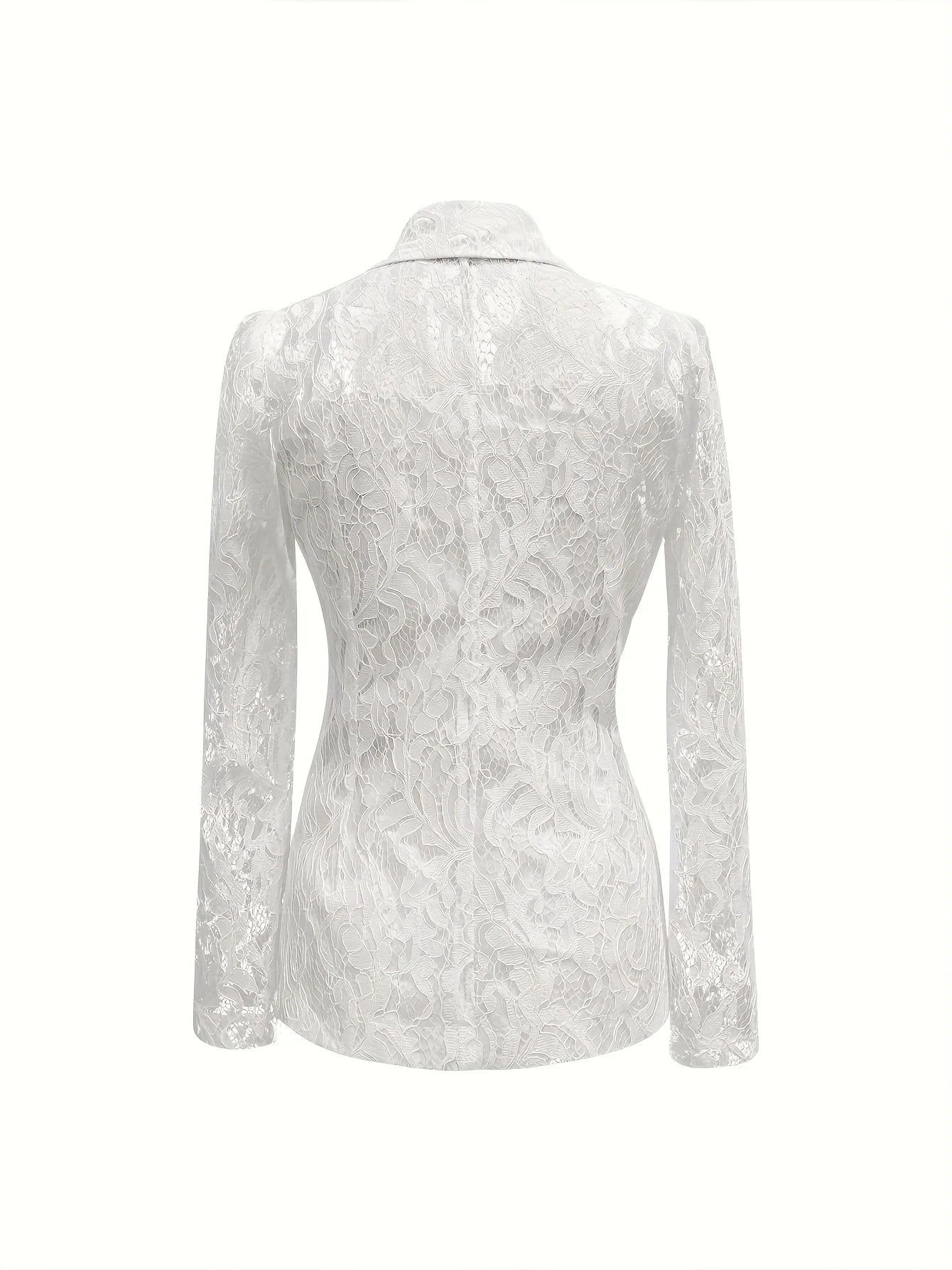 Elegant Lace Trimmed Womens Blazer Notch Lapel White