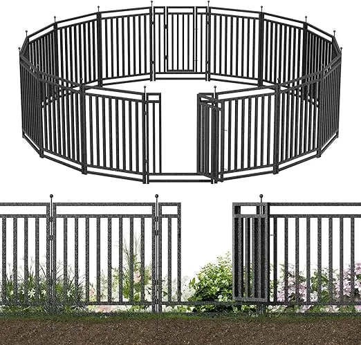 Decorative Garden Fence Metal Dog Fence Outdoor for Yard, 36ft (L) × 40in (H), 14 Panels + 2 Gates, Rustproof Animal Barrier Fen