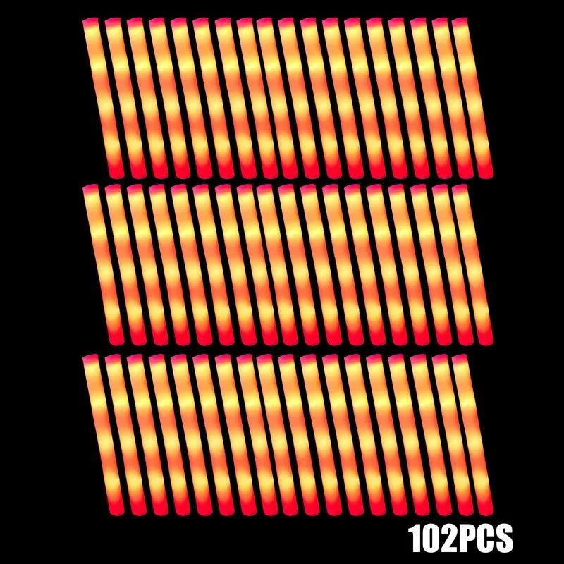 102Pcs LED Colorful Glow Cheer Tube Stick Camping Glow Sticks Dark Light Party Bulk Decoration Wedding Sticks Foam Supplies