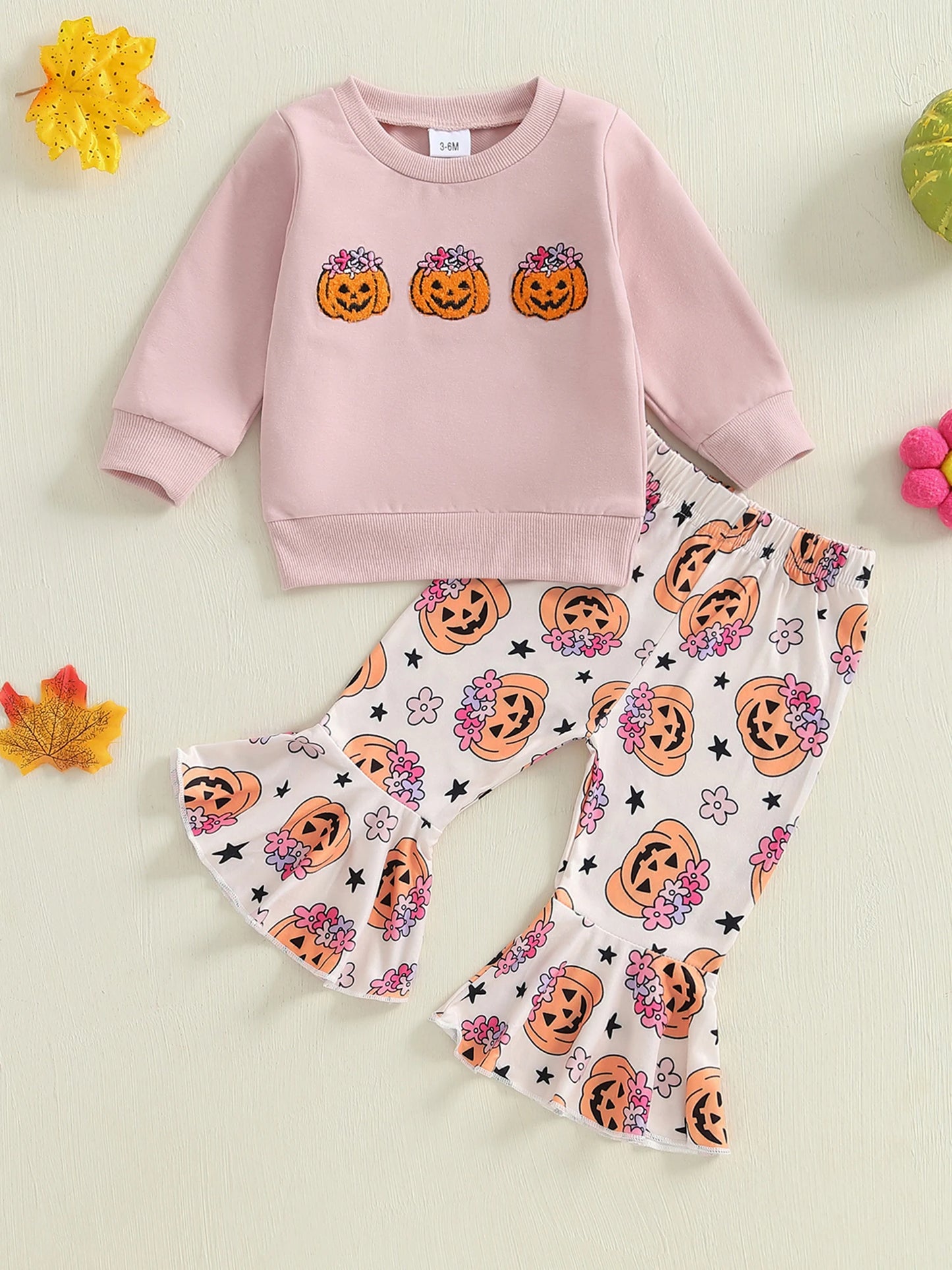 Toddler Halloween Costume Set Long Sleeve Top Pumpkin Floral Pants Baby Girl Outfit Clothes for Fall Festivities