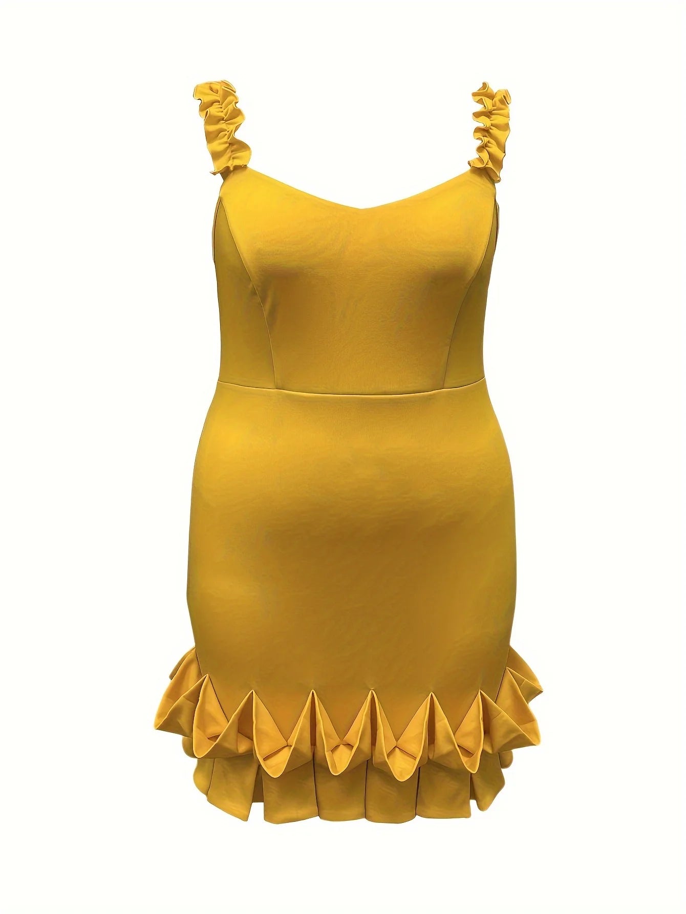 Sleeveless backless ruffle edge slim strap V-neck ruffle edge hem mini dress