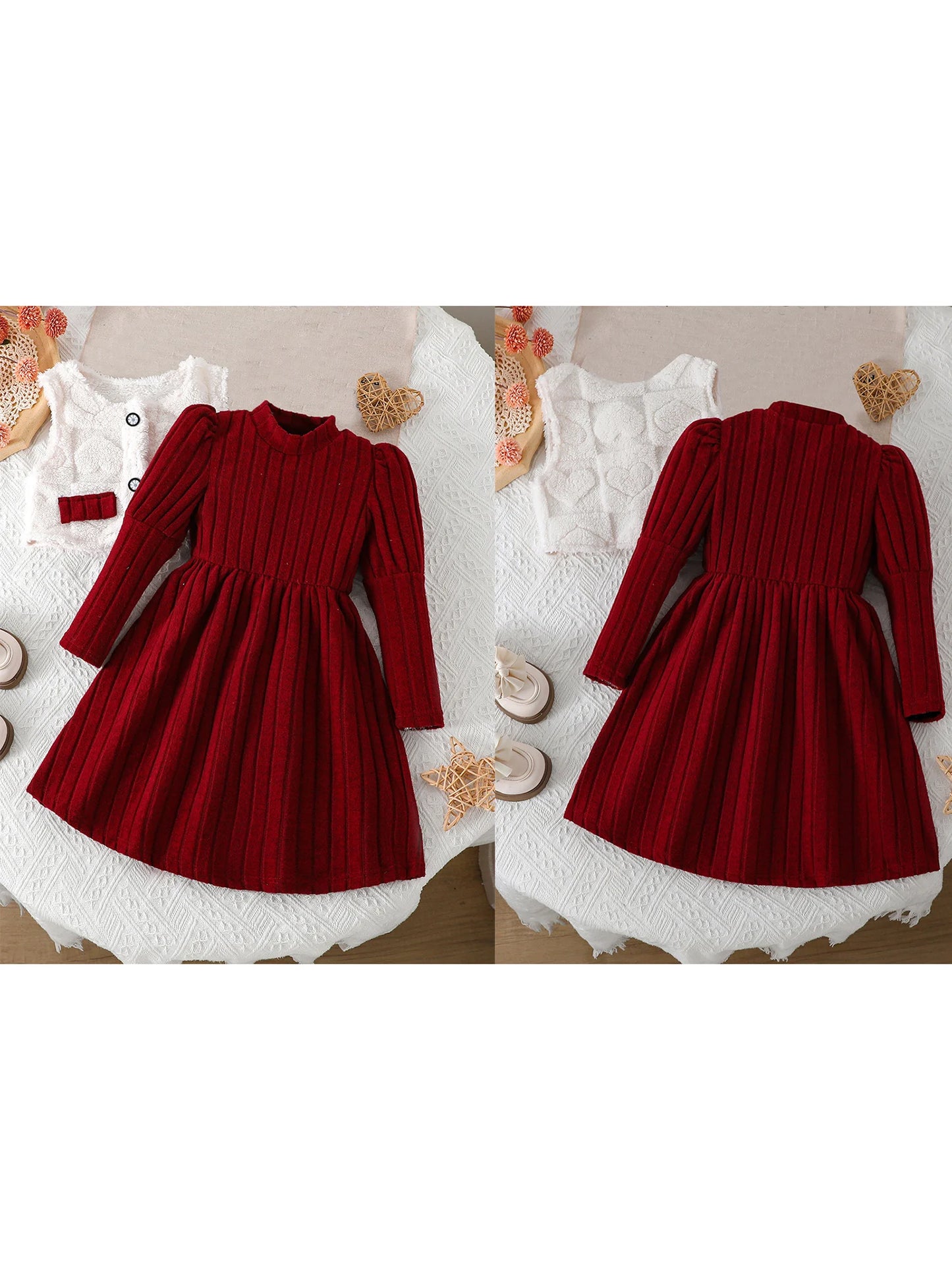 Girls 3PCS Winter Outfit Pink Cable Knit Sweater Leggings Faux Fur Hooded Coat Set for Cold Weather