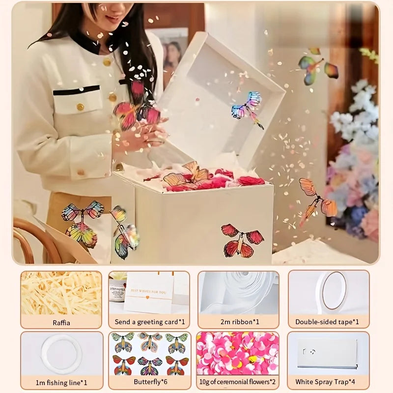 Flying Butterfly Spray Flower Gift Box Double Layer Design Surprise Birthday Explosion Gift Box Double Layer Open Bouncing Box 2