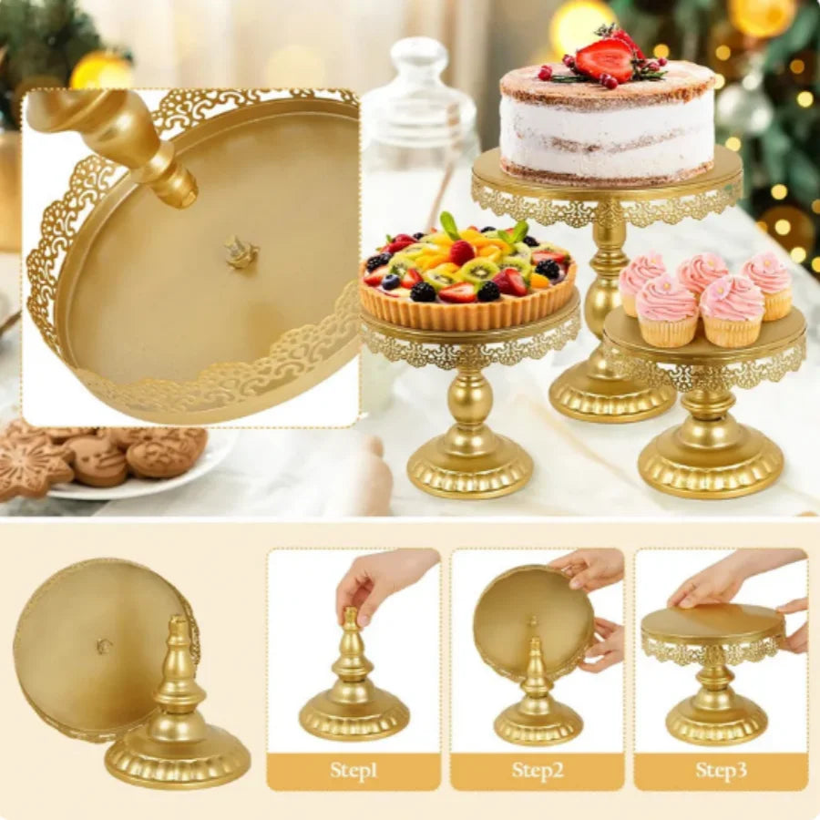 6 Pcs Gold Metal Cake Holder Set,Circular Cupcake Holder,Christmas Decoration Dessert Table,Donut plate，Wedding, Birthdayparty