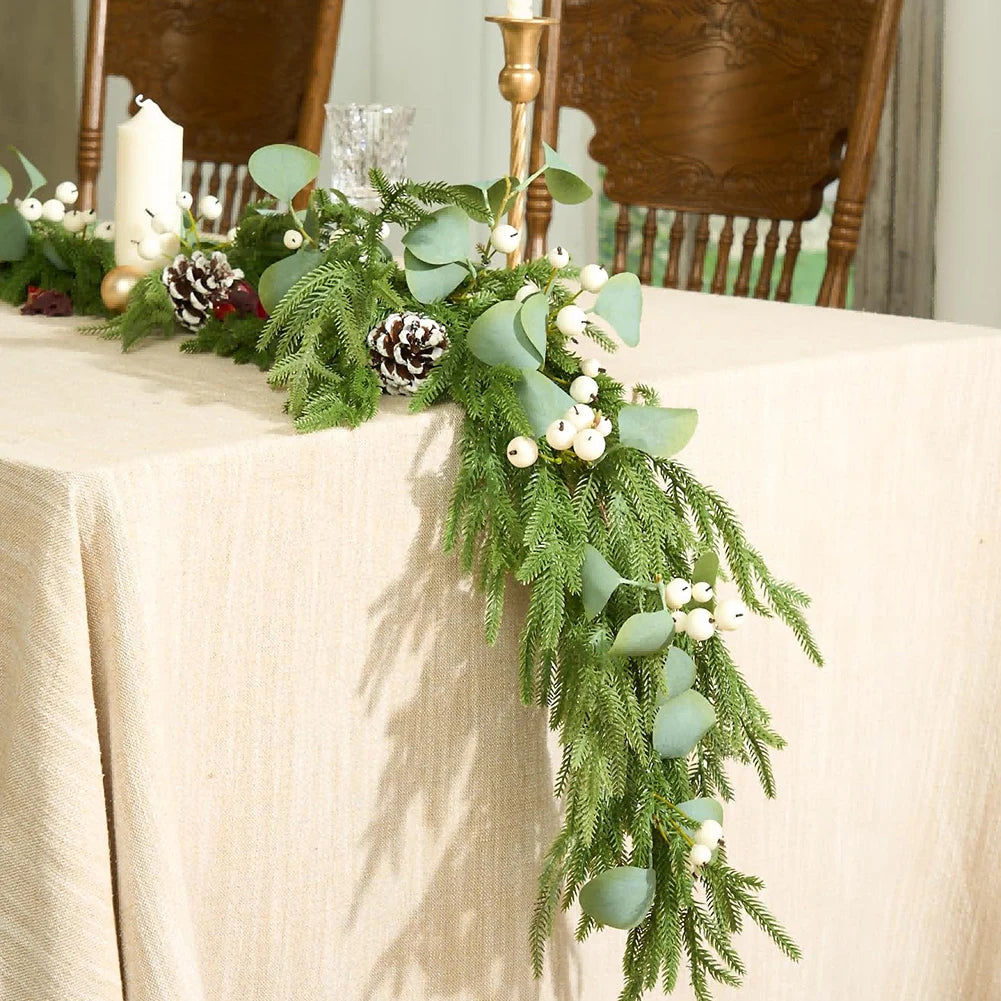 6/9 Ft Christmas Garland Real Touch Artificial Greenery Garland Winter Pine Garland for Table Mantle Wall Indoor Outdoor