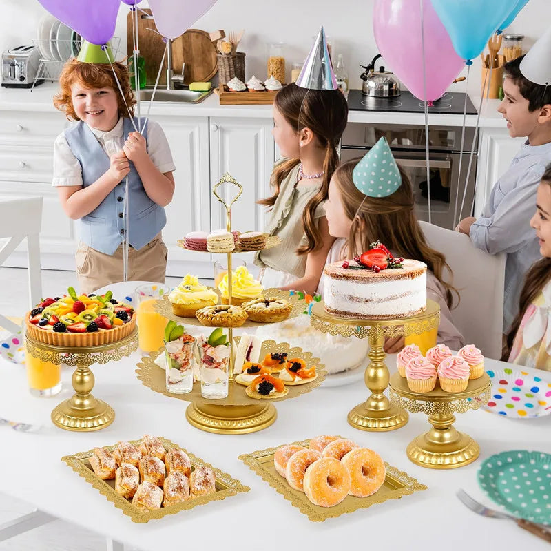 6 Pcs Gold Metal Cake Holder Set,Circular Cupcake Holder,Christmas Decoration Dessert Table,Donut plate，Wedding, Birthdayparty