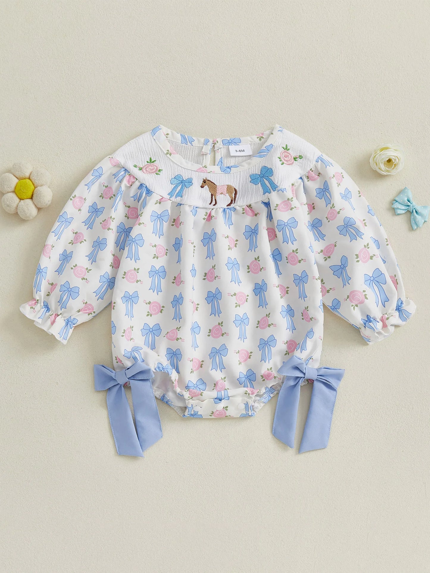 Adorable Toddler Floral Jumpsuit with Ruffle Sleeves and Bow Detail - Sweet Baby Girl Romper for Autumn Outfits