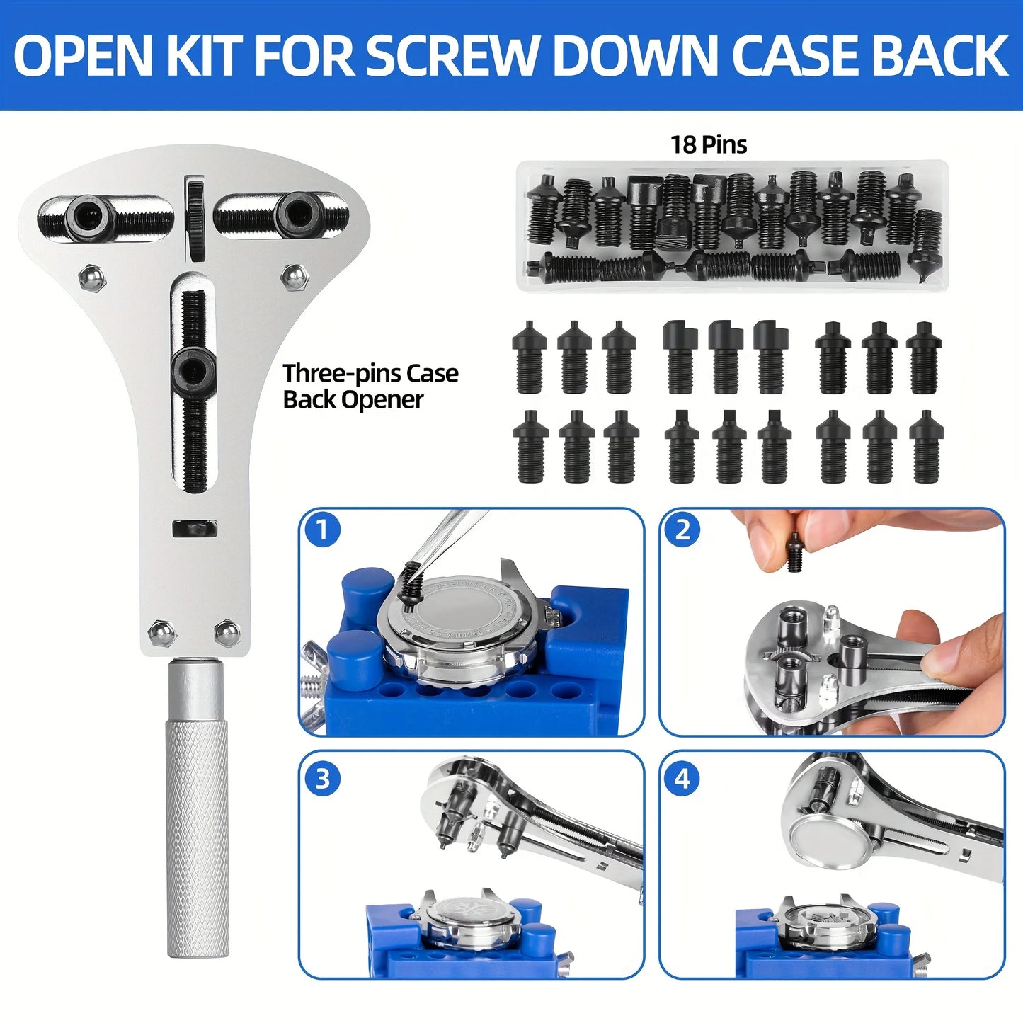 Watch Repair Kit, Professional Watch Repair Tool, Watch Battery Replacement Tool Kit 224pcs, Professional Spring Bar Tool Set, W