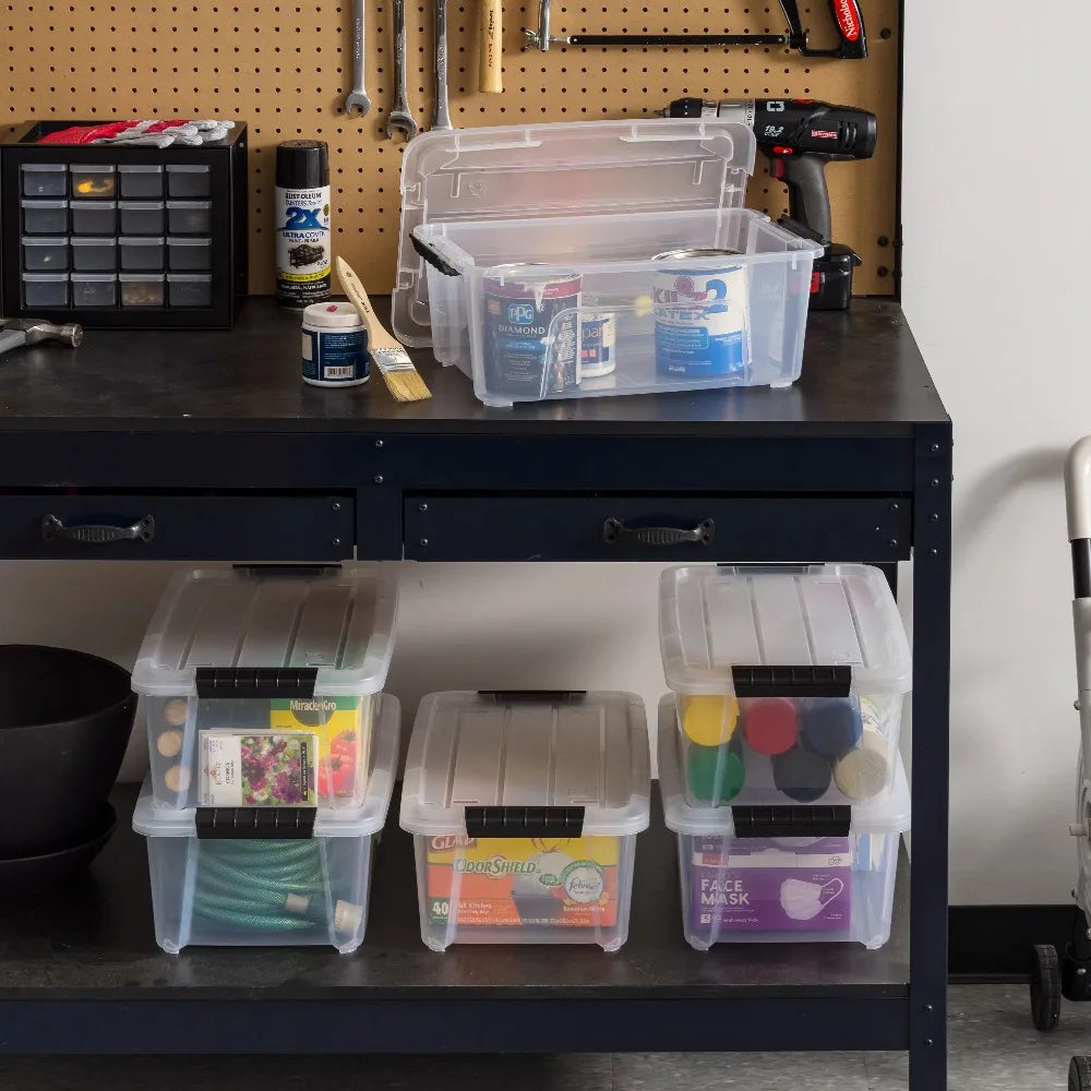 13.5 Qt Plastic Storage Bins With Lids Stackable 6 Pack