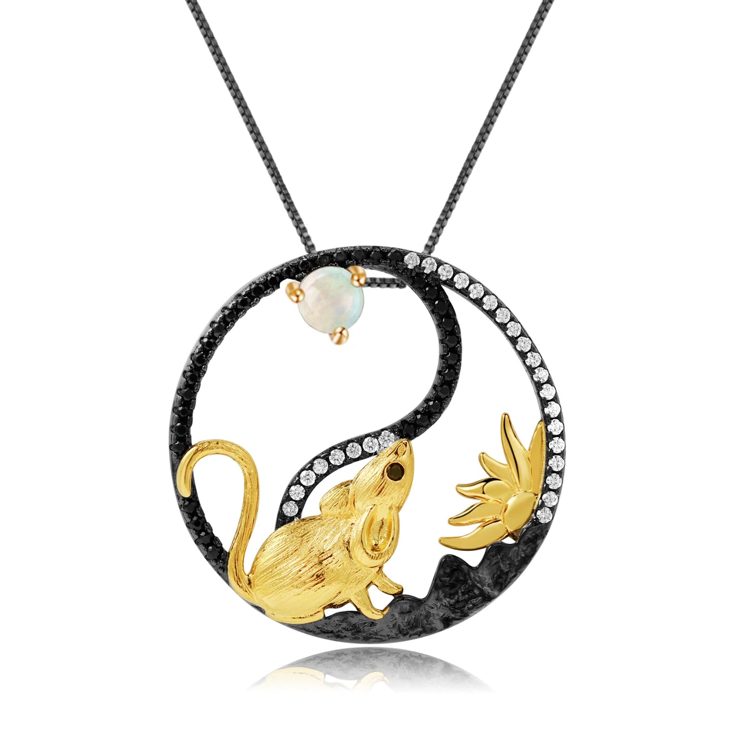 GEM'S BALLET 925 Sterling Silver Natural Swiss Blue Topaz Handmade Dragon Pendant Necklace For Women Chinese Zodiac Jewelry