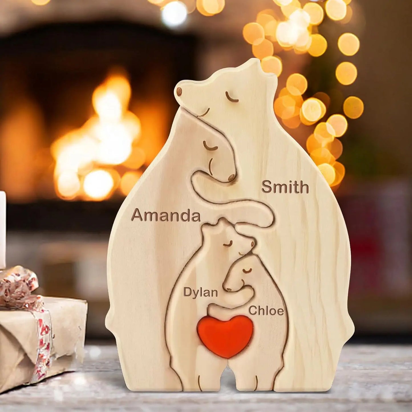 Personalized Custom Bear Family Wooden Puzzle DIY Free Engraving Name Sculpture Home DeskDecor Figurines Christmas Birthday Gift