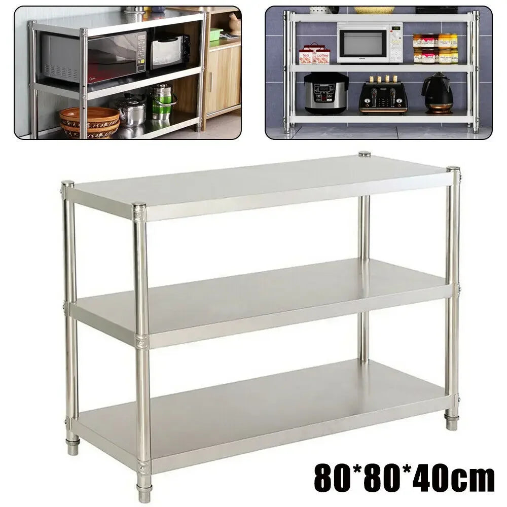 80×40×80cm 3 Layers Adjustable Stainless Steel Stand 201 Stainless Steel Shelf Space-saving Storage Metal Shelf for kitchens