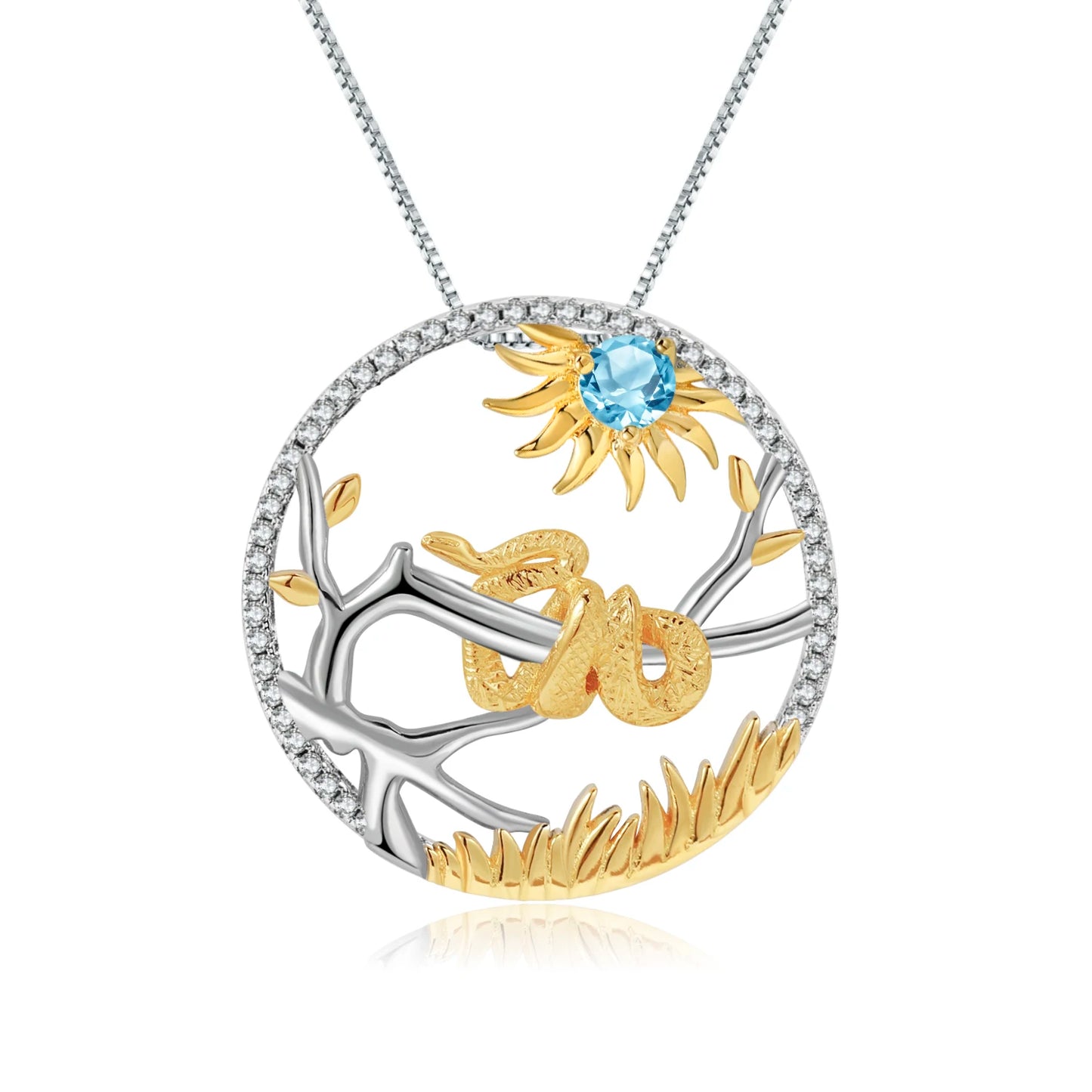 GEM'S BALLET 925 Sterling Silver Natural Swiss Blue Topaz Handmade Dragon Pendant Necklace For Women Chinese Zodiac Jewelry