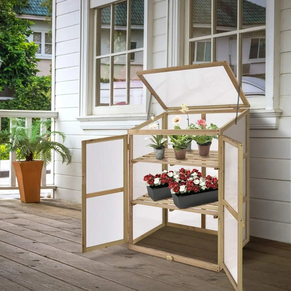 Garden Portable Wooden Cold Frame Greenhouse Raised Flower Planter Protection (30.0X22.4X42.9)