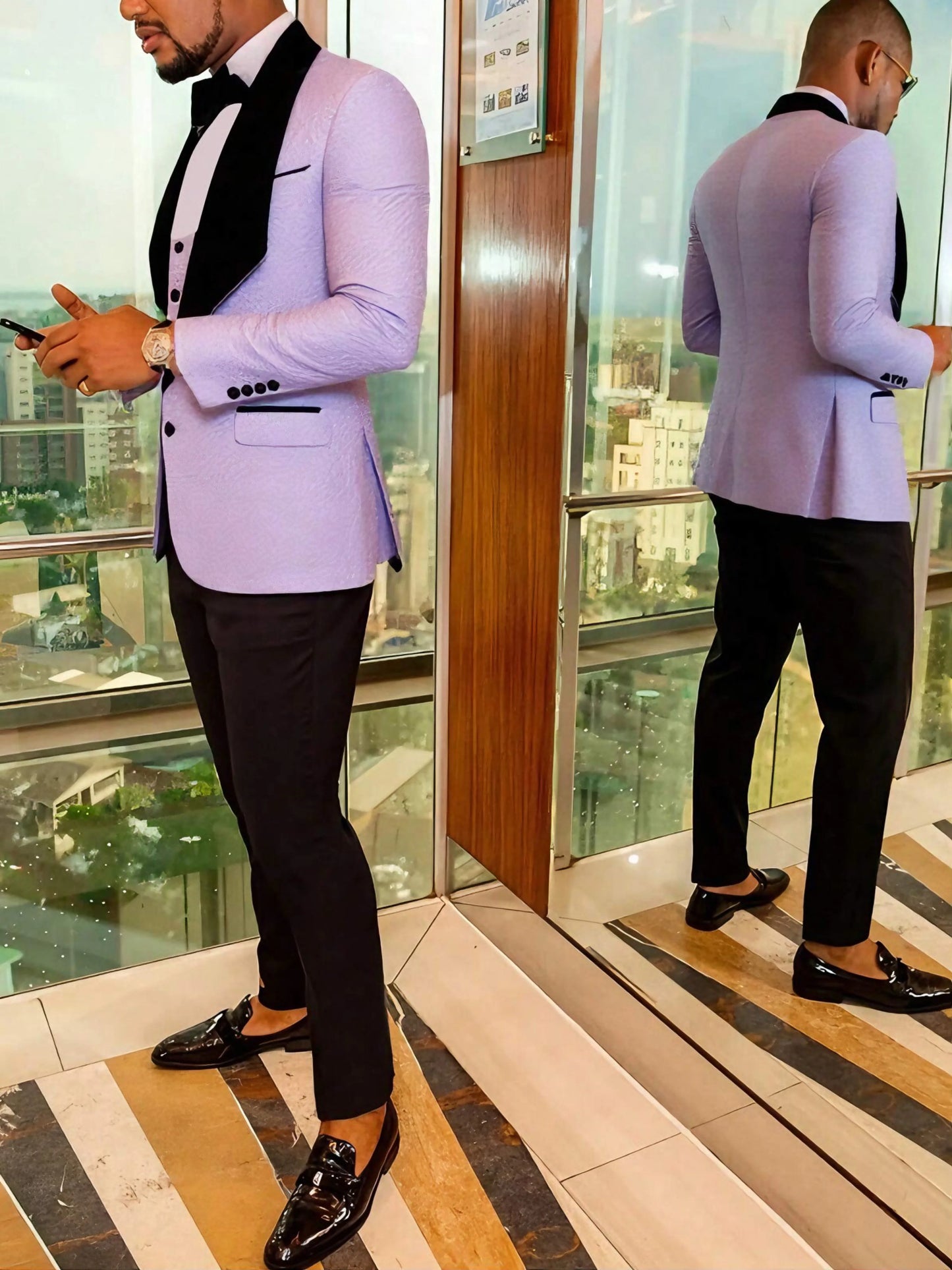 Men's three-piece floral jacquard slim-fitting suit set, including paisley pattern suit jacket, vest, and pants, suitable for ba