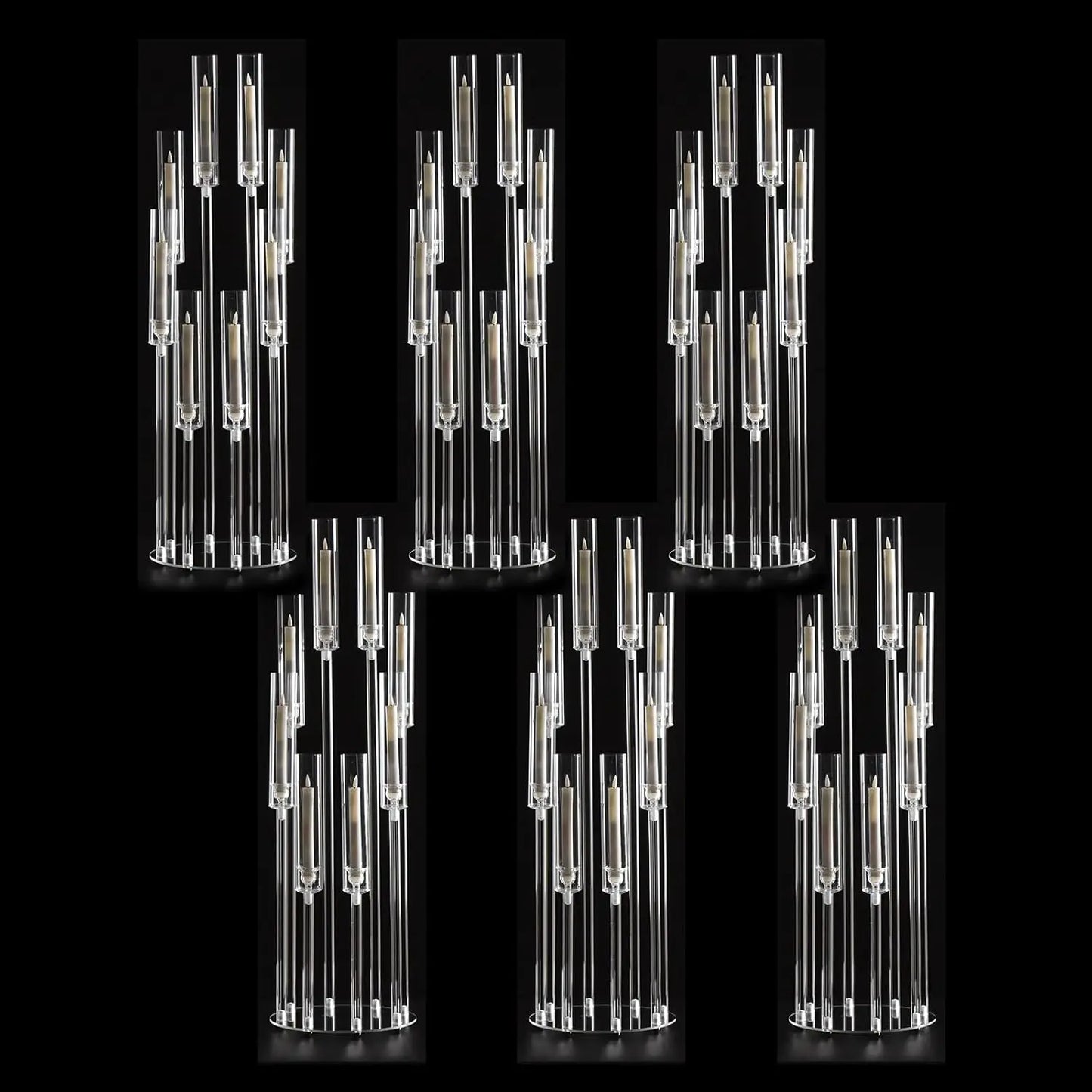 6PCS Clear Candelabra Centerpiece for Wedding 8 Arm Acrylic 38.5 Tall Floor Candle Holder for Birthday Party Decor