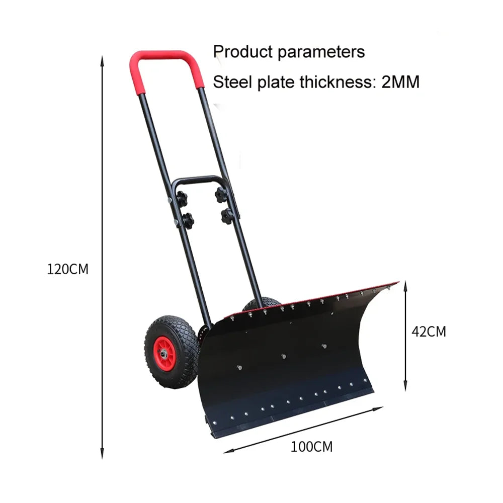 Manual Snow Shovel With Wheels Large Metal Sleigh Shovel Snow Plow Vehicle Snow Removal Artifact Machine Clean Road Surface Tool