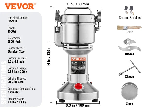 SucceBuy 150-2500g Electric Grain Mill Grinder Commercial Swing Spice Grinders for Dry Herbs Grains Spices Cereals Coffee Corn