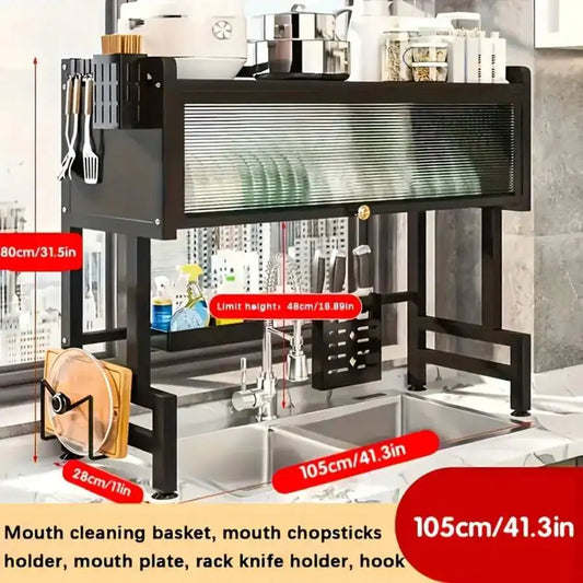 Double-Layer Kitchen Counter Dish Rack; Kitchen Counter Dish Drainer With Drip Tray; Metal Kitchen Dish Rack With Drip Tray