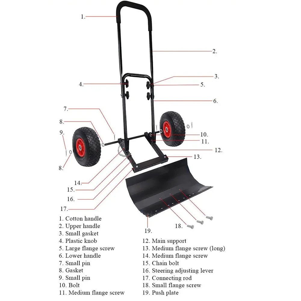 Manual Snow Shovel With Wheels Large Metal Sleigh Shovel Snow Plow Vehicle Snow Removal Artifact Machine Clean Road Surface Tool