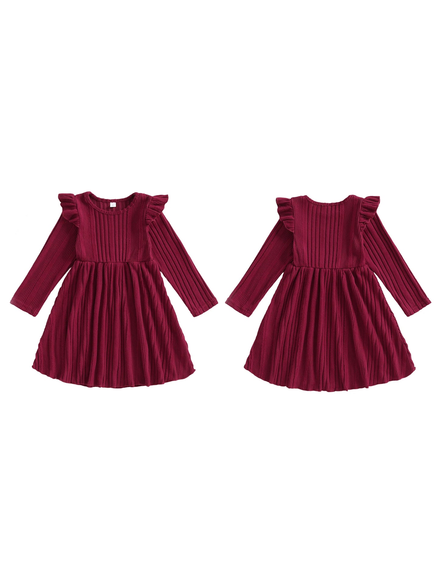 Toddler Girl Winter Sweater Dress Warm Knitted Long Sleeve Ruffle Hem A-Line Dress Casual Solid Color Baby Clothes Cute