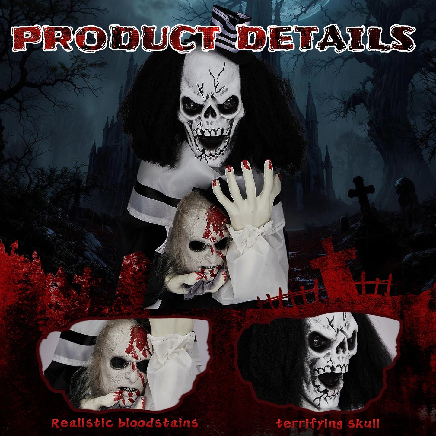 1.8ft Halloween Decoration Scary Clown, Sound-Actived Party Decor with Creepy Sound , Scary Haunted House Props