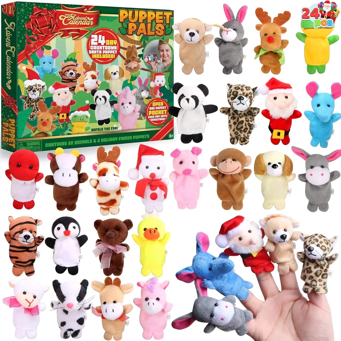 JOYFY Christmas Advent Calendar 2025 with Finger Puppets 24 Days Christmas Countdown Toy for Girls Kids Xms Party Favors Gift