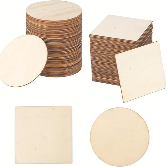 100 Pcs Wood Pieces 4 x 4 Inch Blank Wooden Slices Wood Chips for Home Decoration Wooden Coasters and DIY Crafts