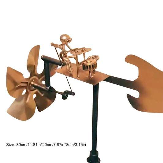 Metal Wind Spinner Metal Drummer Windmill Statue Figurines Garden Decorative Wind Power Rock Art Statue for Yard Patio Lawn
