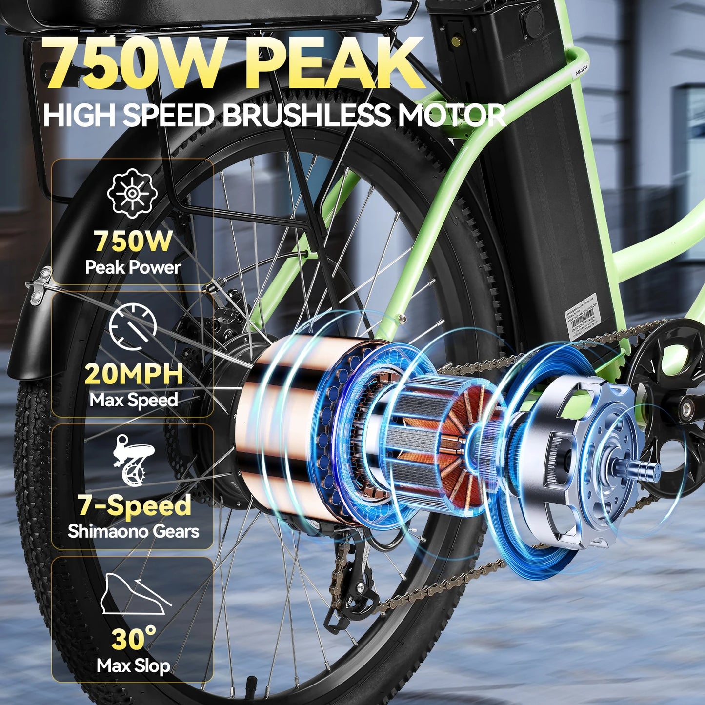 Electric Bicycle for Adults, 750W Motor,48V 13Ah Battery,20MPH 50 Miles Electric Bike,24Inch Tire E-bike