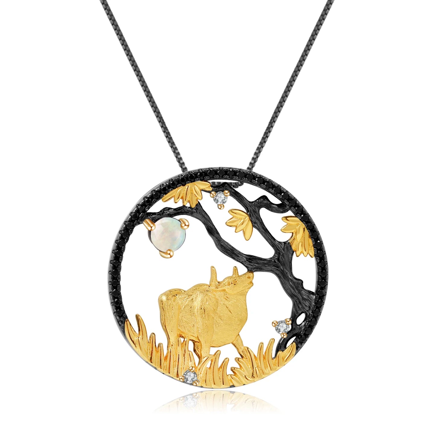 GEM'S BALLET 925 Sterling Silver Natural Swiss Blue Topaz Handmade Dragon Pendant Necklace For Women Chinese Zodiac Jewelry