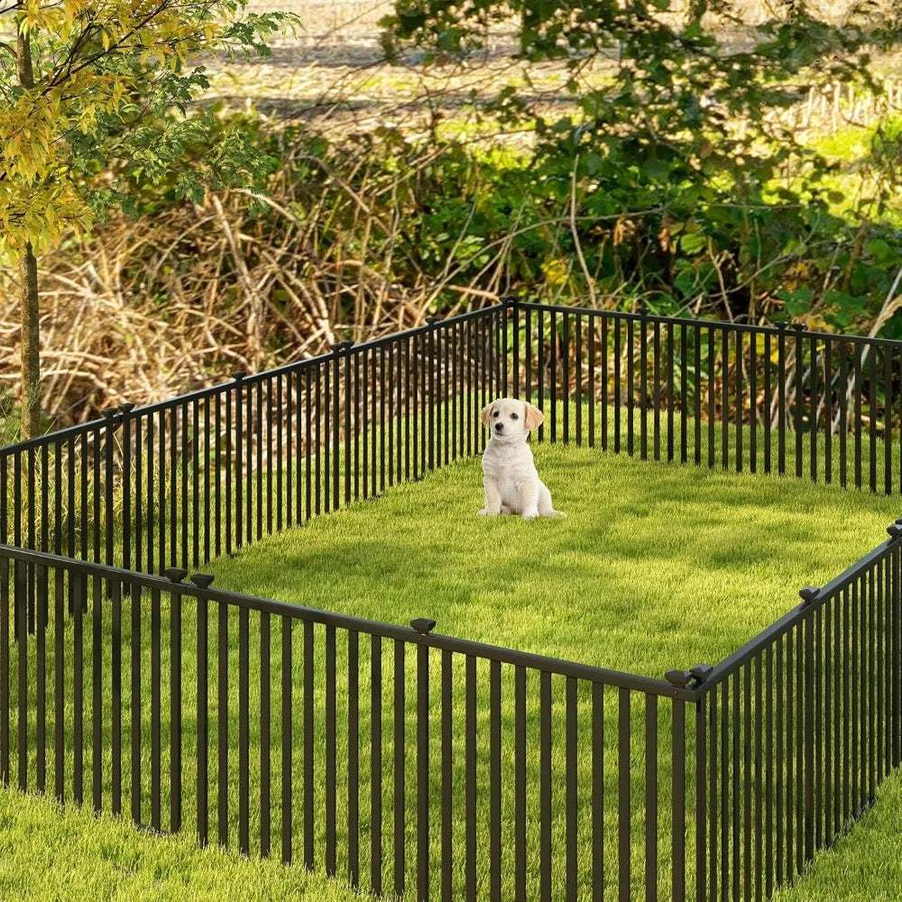 Happygrill Garden Fence 4 Panels, 80”L x 37.5”H Outdoor Privacy Screen w/Sharp Ground Stakes, Protective Caps, No Dig Fence, Vin