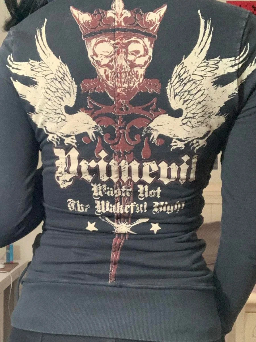 Women s Spring Autumn Casual Bandage Hoodie Long Sleeve Pattern Print Zipper Outerwear