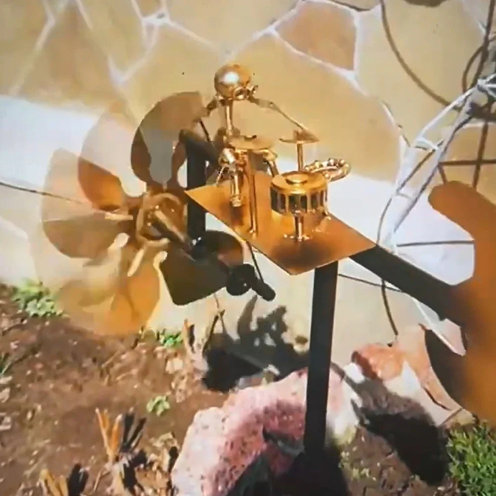 Metal Wind Spinner Metal Drummer Windmill Statue Figurines Garden Decorative Wind Power Rock Art Statue for Yard Patio Lawn
