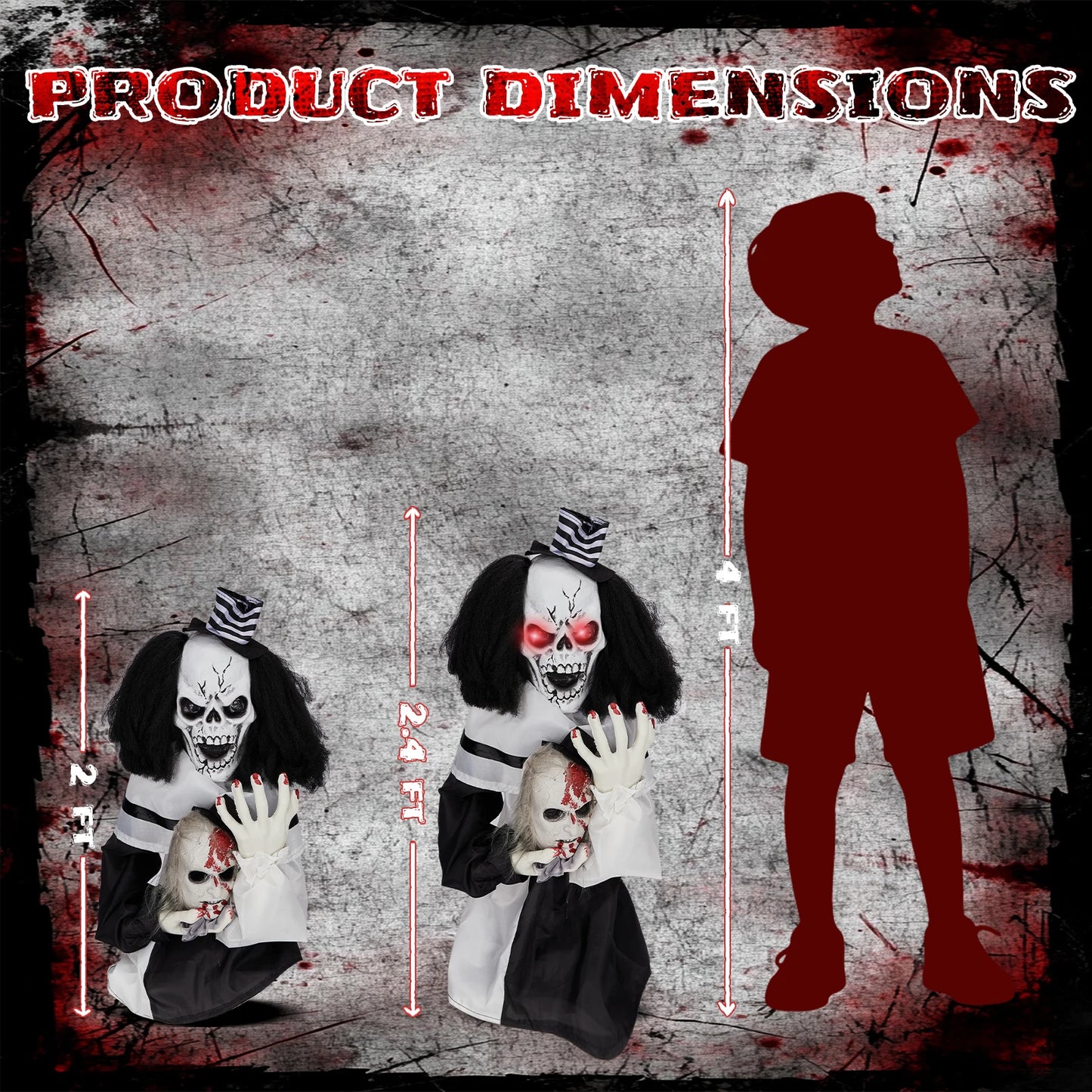 1.8ft Halloween Decoration Scary Clown, Sound-Actived Party Decor with Creepy Sound , Scary Haunted House Props