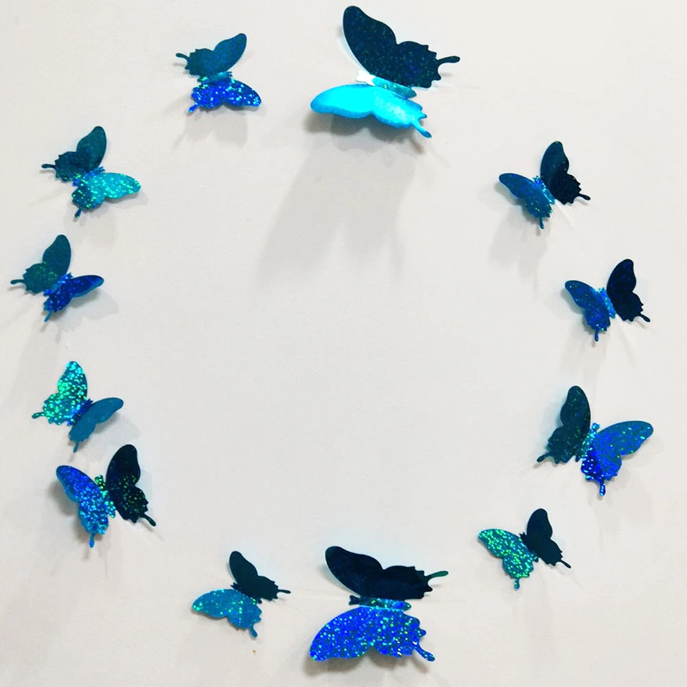 12 Pcs/Set Glitter Butterfly 3D Wall Sticker Kids Room Home Decoration Living Room Butterflies Wedding Decor Art Decals Stickers